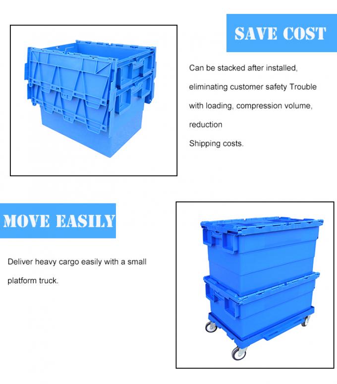 Kemasan Logistik Pindah Plastik Tote Storage Bin Besar Stackable Nestable Dengan Tutup 1