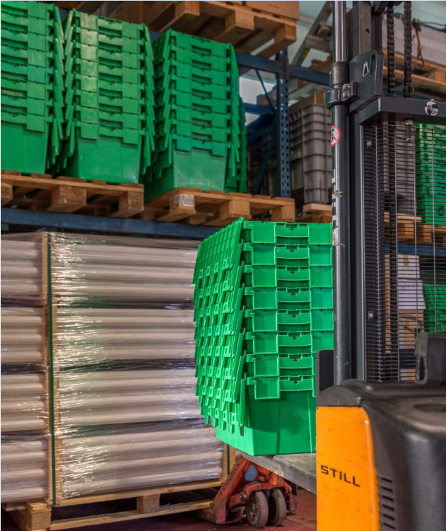 Kemasan Logistik Pindah Plastik Tote Storage Bin Besar Stackable Nestable Dengan Tutup 4