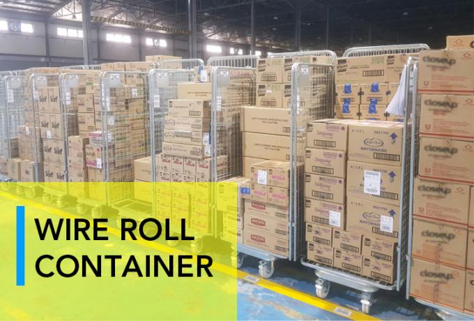 Wire Mesh Steel Nesting Security Roll Cage Trolley Lipat Untuk Penyimpanan Gudang 0