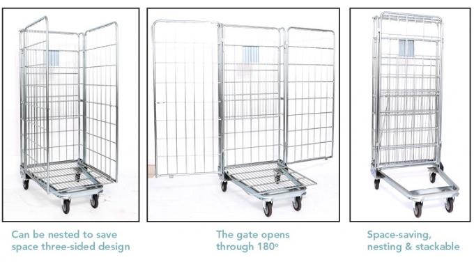 Wire Mesh Steel Nesting Security Roll Cage Trolley Lipat Untuk Penyimpanan Gudang 5