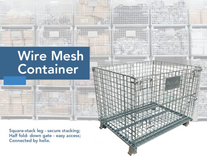 Tumpukan penyimpanan kargo Wire Mesh Warehouse Storage Cage Lipat untuk logistik 0