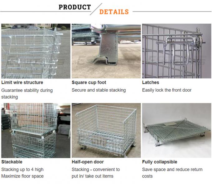 Tumpukan penyimpanan kargo Wire Mesh Warehouse Storage Cage Lipat untuk logistik 2