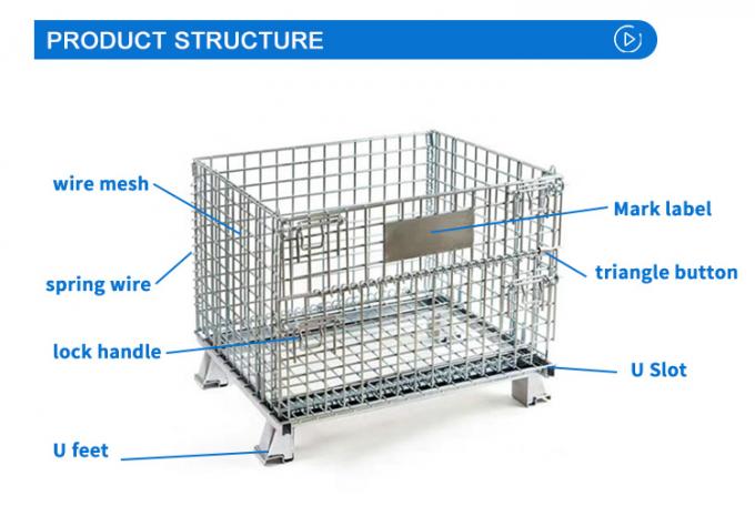Tumpukan penyimpanan kargo Wire Mesh Warehouse Storage Cage Lipat untuk logistik 4